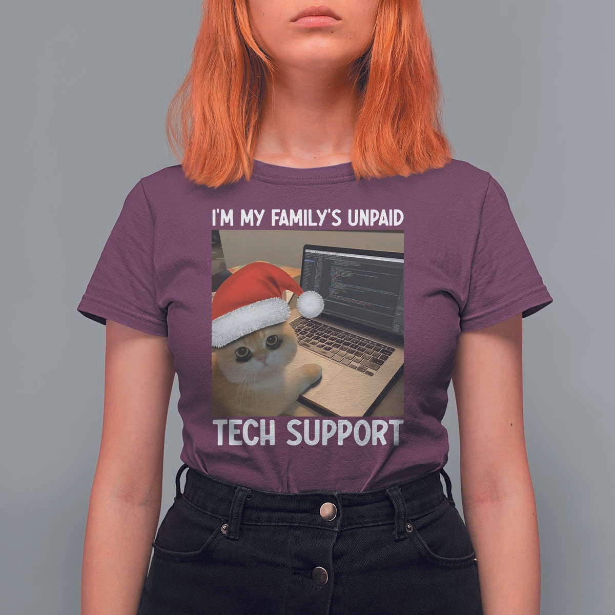 Funny Tech Support Cat Christmas T Shirt For Women - Wonder Print Shop