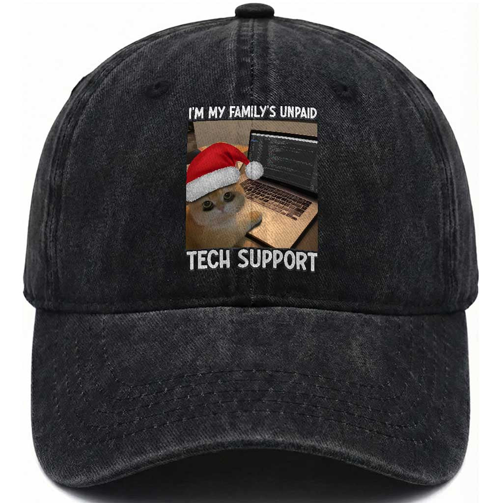 Funny Tech Support Cat Christmas Washed Cotton Baseball Cap