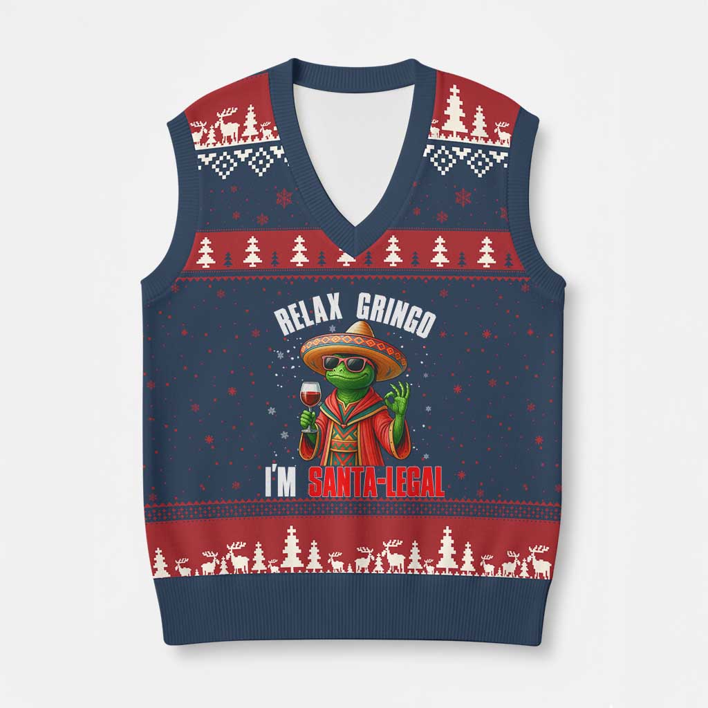 Funny Mexican Xmas V-Neck Knit Sweater Vest Relax Gringo I Am Legal - Wonder Print Shop