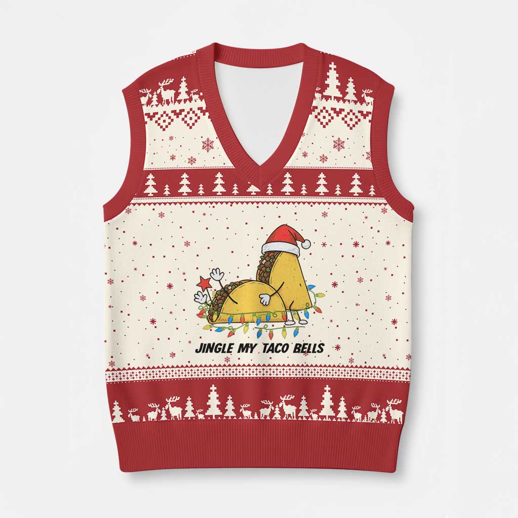 Funny Taco Xmas V-Neck Knit Sweater Vest Jingle My Taco Bells - Wonder Print Shop