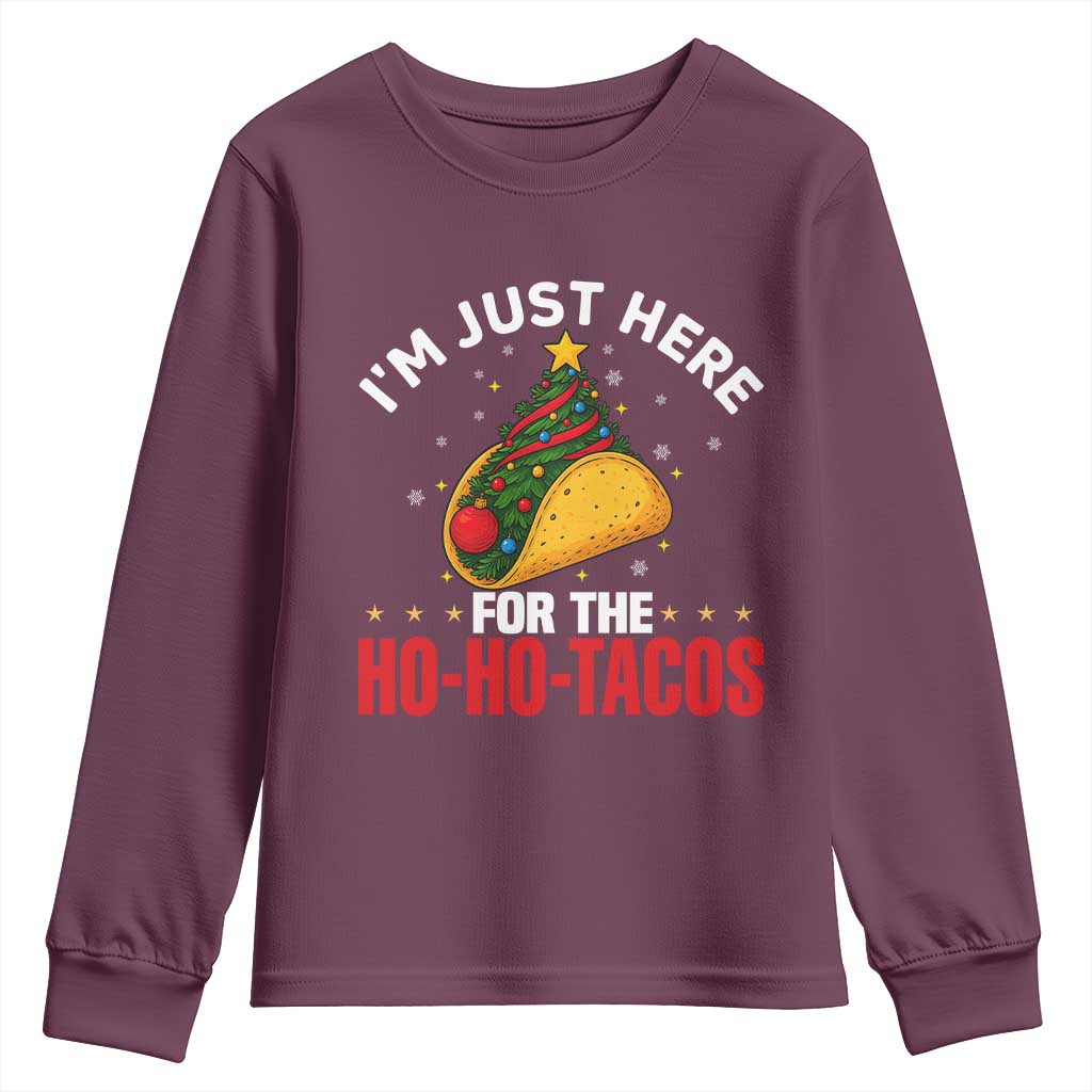 Funny Taco Christmas Youth Sweatshirt I Am Just Here For The Ho Ho Tacos - Wonder Print Shop