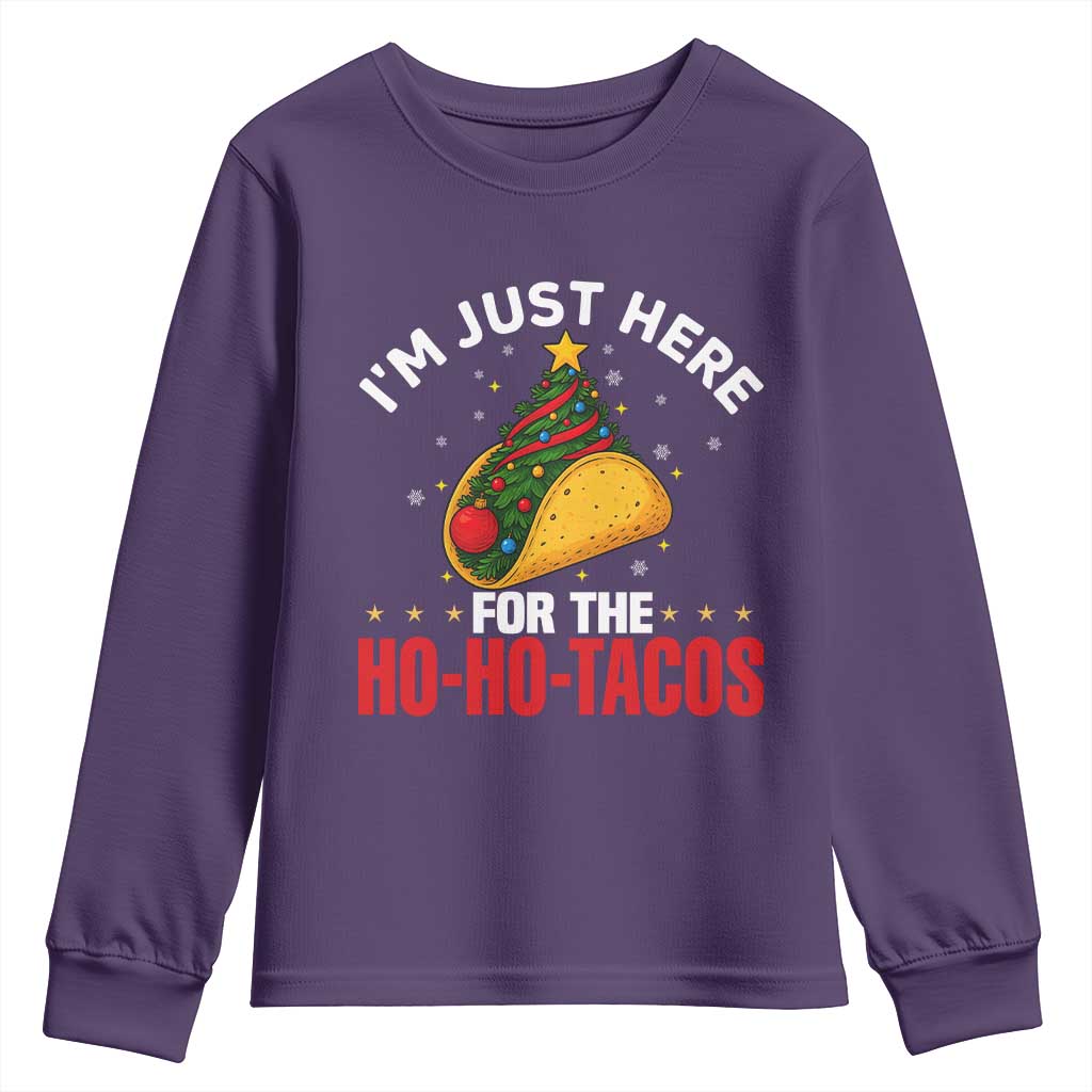 Funny Taco Christmas Youth Sweatshirt I Am Just Here For The Ho Ho Tacos - Wonder Print Shop