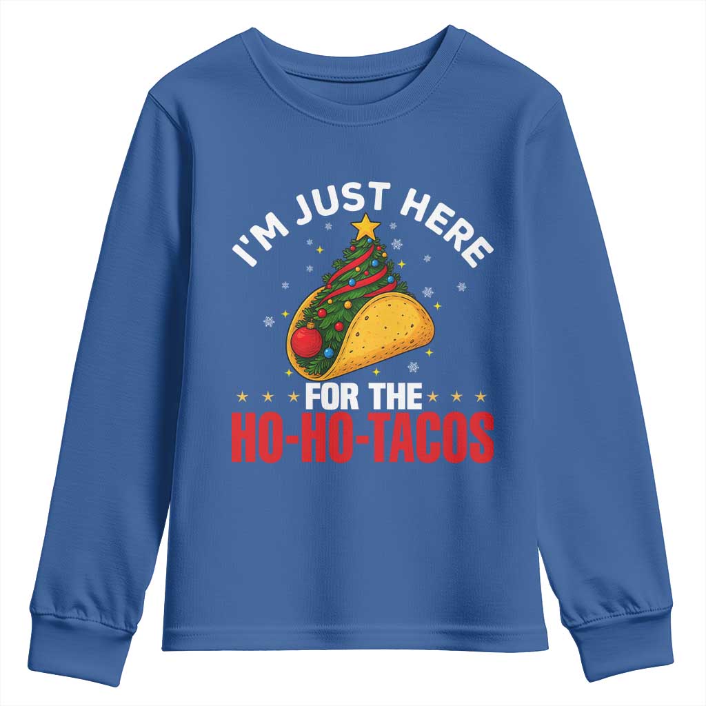 Funny Taco Christmas Youth Sweatshirt I Am Just Here For The Ho Ho Tacos - Wonder Print Shop