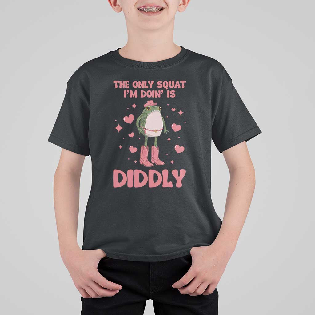 Funny Cowboy Frog T Shirt For Kid The Only Squat I'm Doin' Is Diddly - Wonder Print Shop