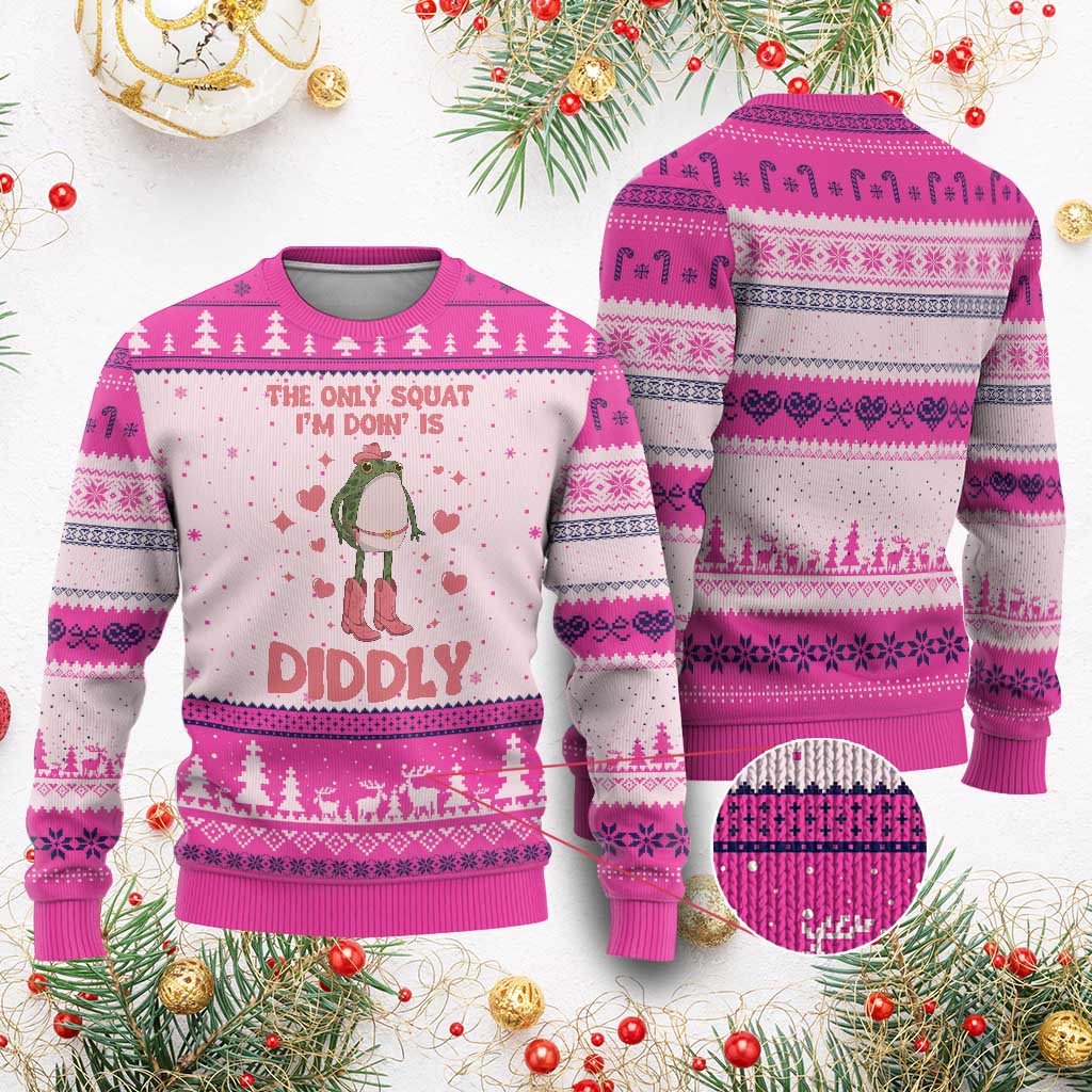 Funny Cowboy Frog Ugly Christmas Sweater The Only Squat I'm Doin' Is Diddly - Wonder Print Shop