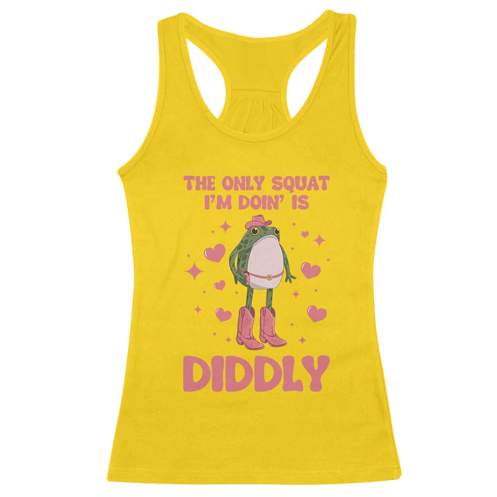 Funny Cowboy Frog Racerback Tank Top The Only Squat I'm Doin' Is Diddly - Wonder Print Shop