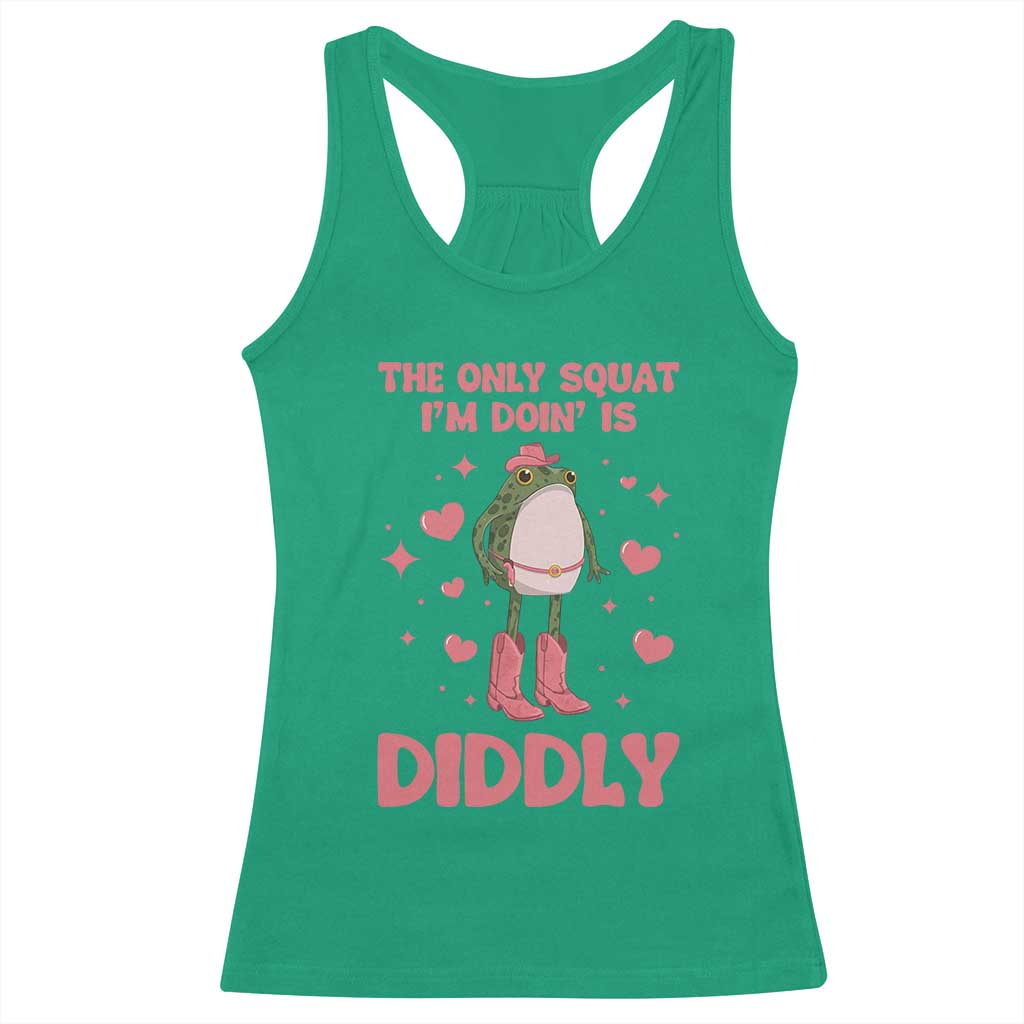 Funny Cowboy Frog Racerback Tank Top The Only Squat I'm Doin' Is Diddly - Wonder Print Shop