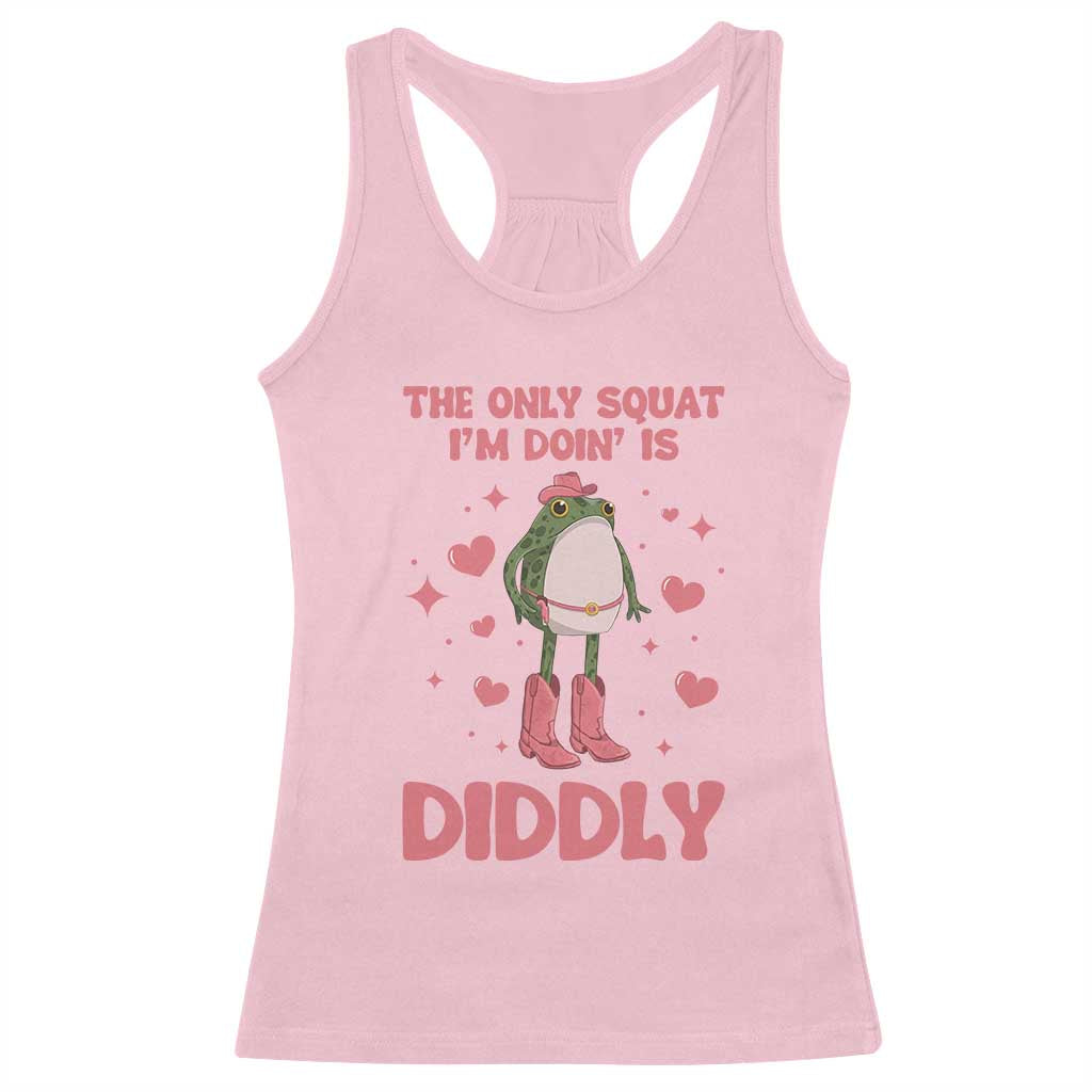 Funny Cowboy Frog Racerback Tank Top The Only Squat I'm Doin' Is Diddly - Wonder Print Shop