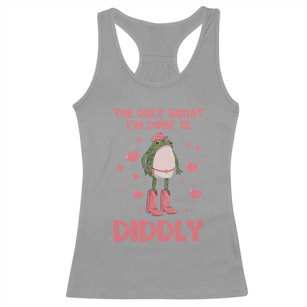 Funny Cowboy Frog Racerback Tank Top The Only Squat I'm Doin' Is Diddly - Wonder Print Shop