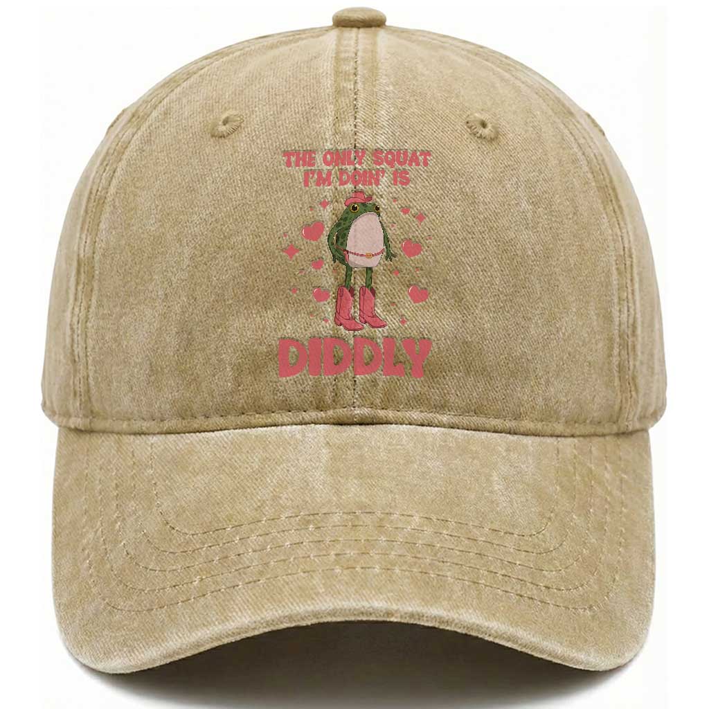 Funny Cowboy Frog Washed Cotton Baseball Cap The Only Squat I'm Doin' Is Diddly
