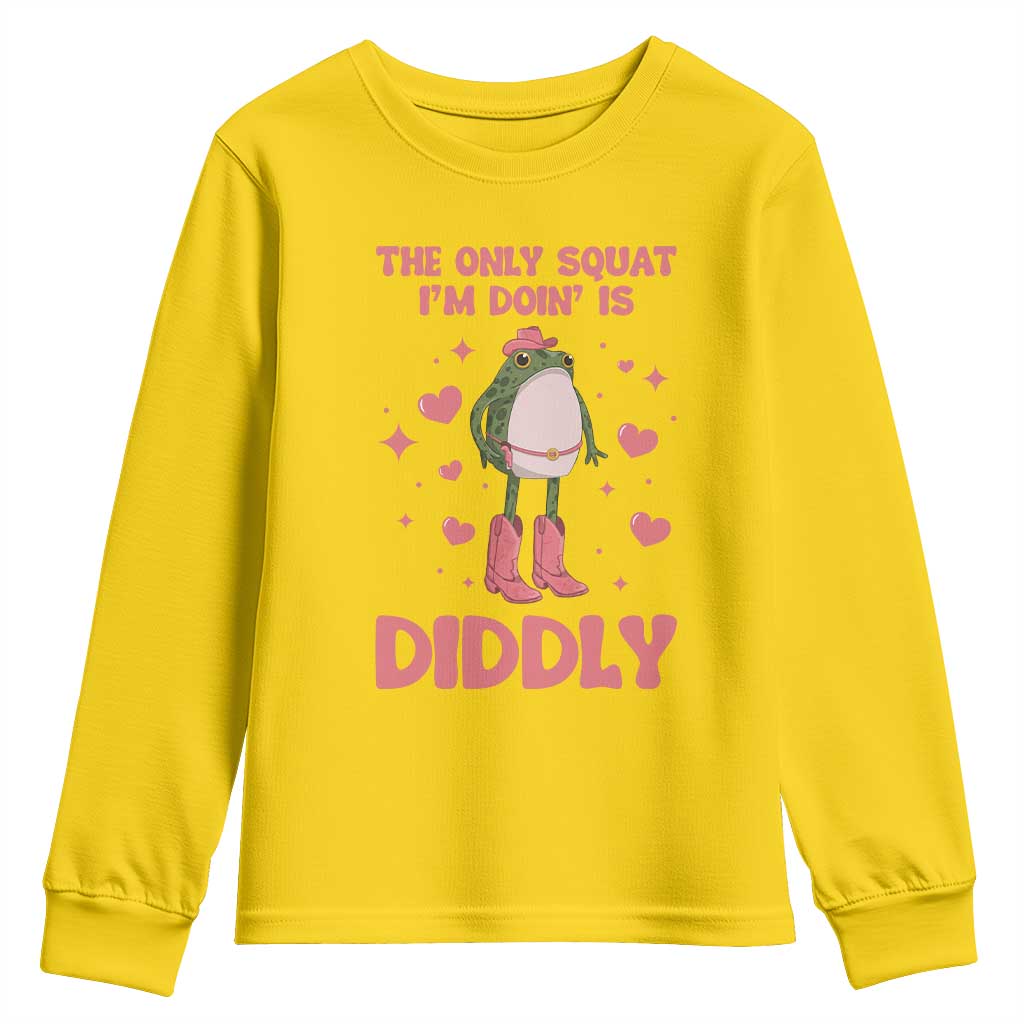 Funny Cowboy Frog Youth Sweatshirt The Only Squat I'm Doin' Is Diddly - Wonder Print Shop