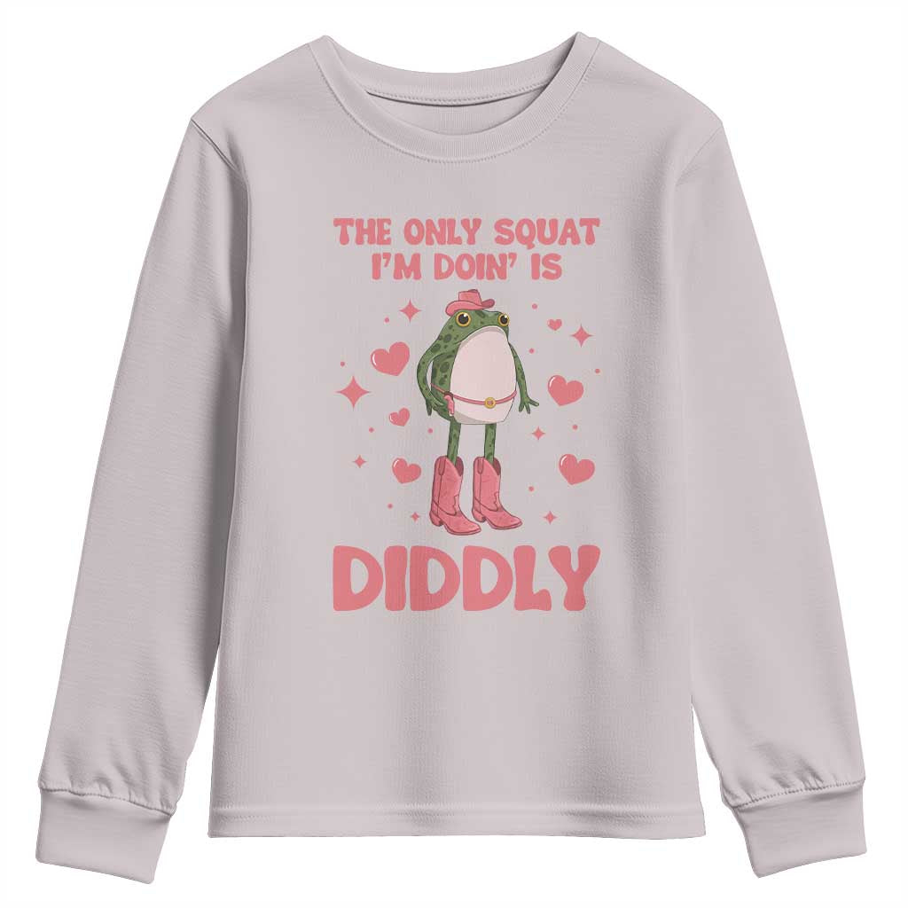 Funny Cowboy Frog Youth Sweatshirt The Only Squat I'm Doin' Is Diddly - Wonder Print Shop