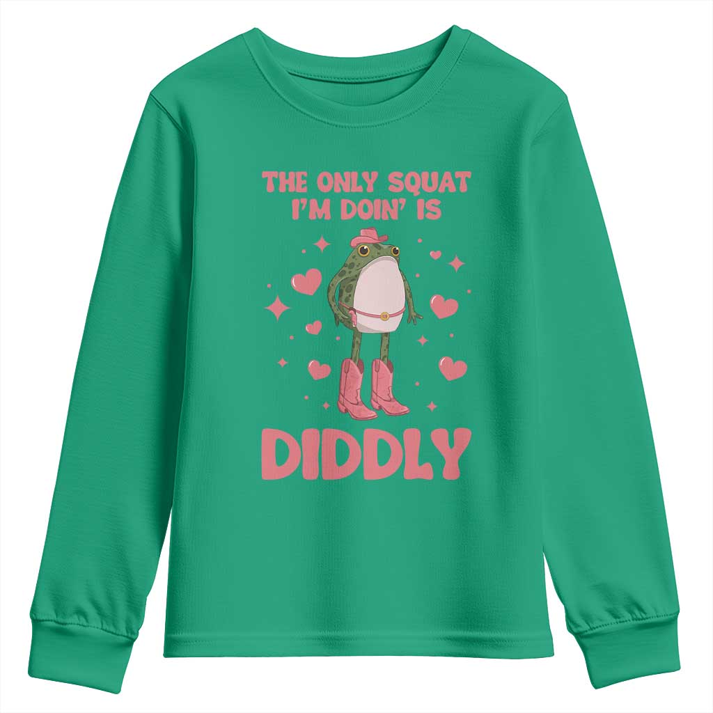 Funny Cowboy Frog Youth Sweatshirt The Only Squat I'm Doin' Is Diddly - Wonder Print Shop