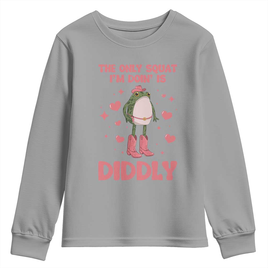 Funny Cowboy Frog Youth Sweatshirt The Only Squat I'm Doin' Is Diddly - Wonder Print Shop