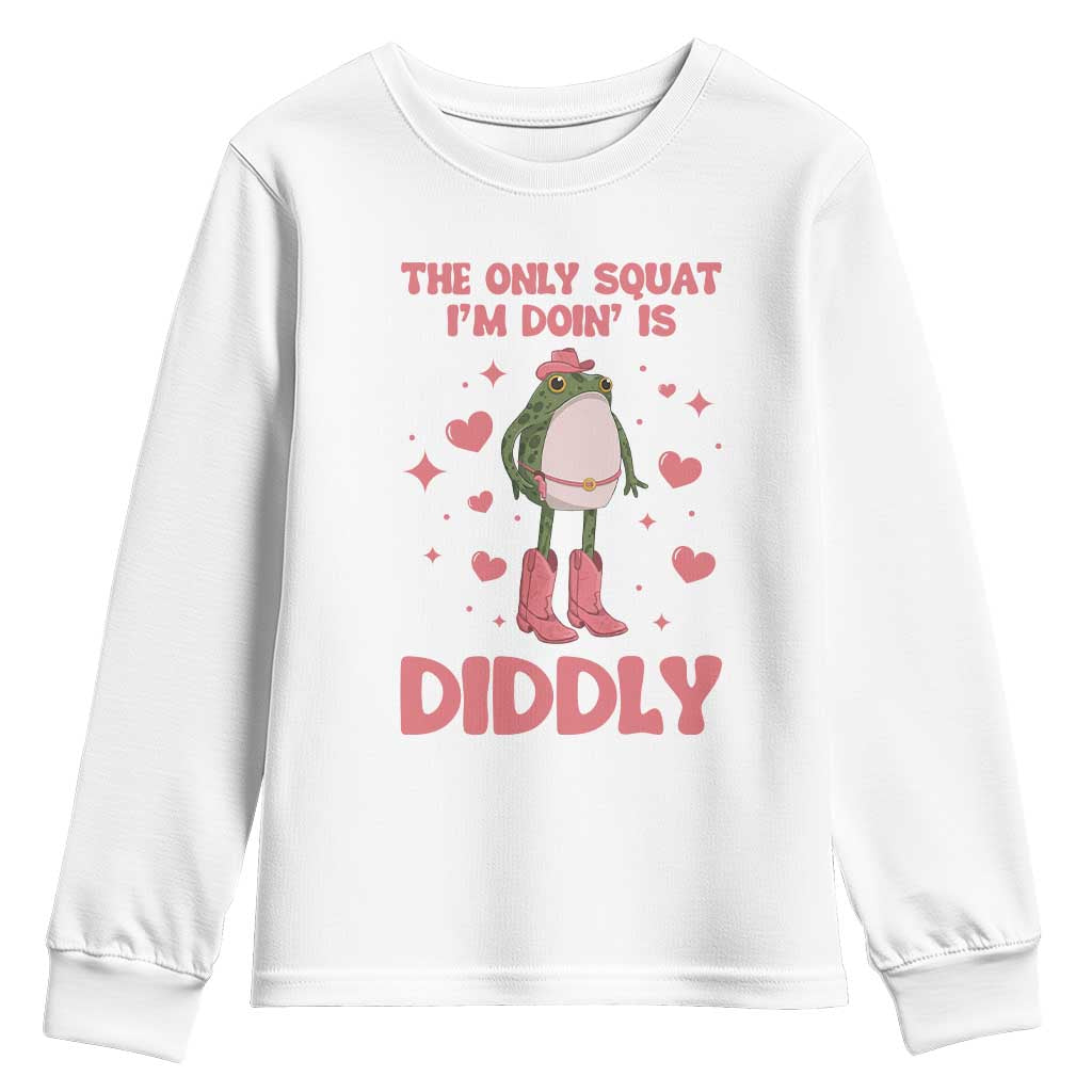 Funny Cowboy Frog Youth Sweatshirt The Only Squat I'm Doin' Is Diddly - Wonder Print Shop
