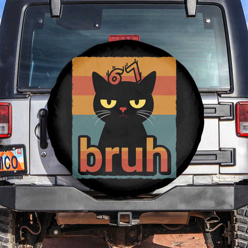 67 Six Seven Bruh Cat Meme Spare Tire Cover Cute Black Cat Funny Saying - Wonder Print Shop
