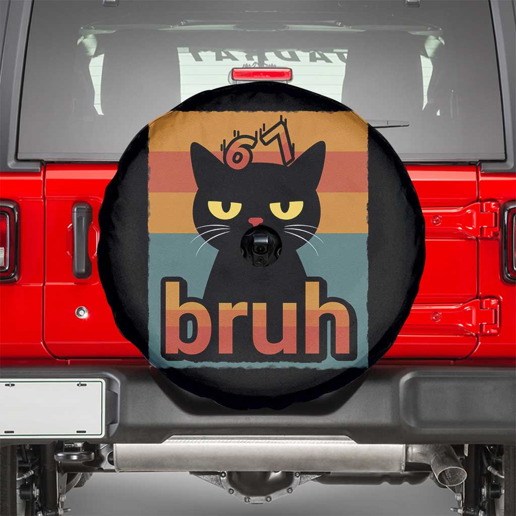 67 Six Seven Bruh Cat Meme Spare Tire Cover Cute Black Cat Funny Saying - Wonder Print Shop