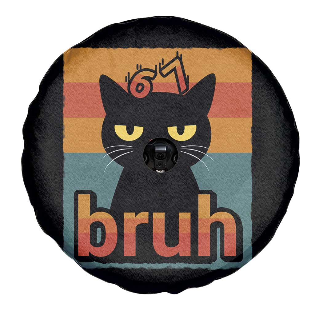 67 Six Seven Bruh Cat Meme Spare Tire Cover Cute Black Cat Funny Saying - Wonder Print Shop