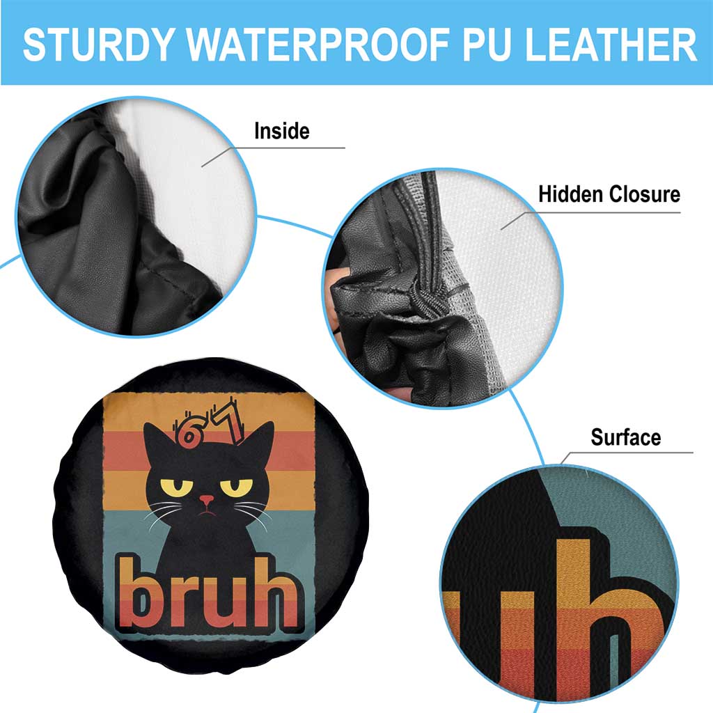 67 Six Seven Bruh Cat Meme Spare Tire Cover Cute Black Cat Funny Saying - Wonder Print Shop