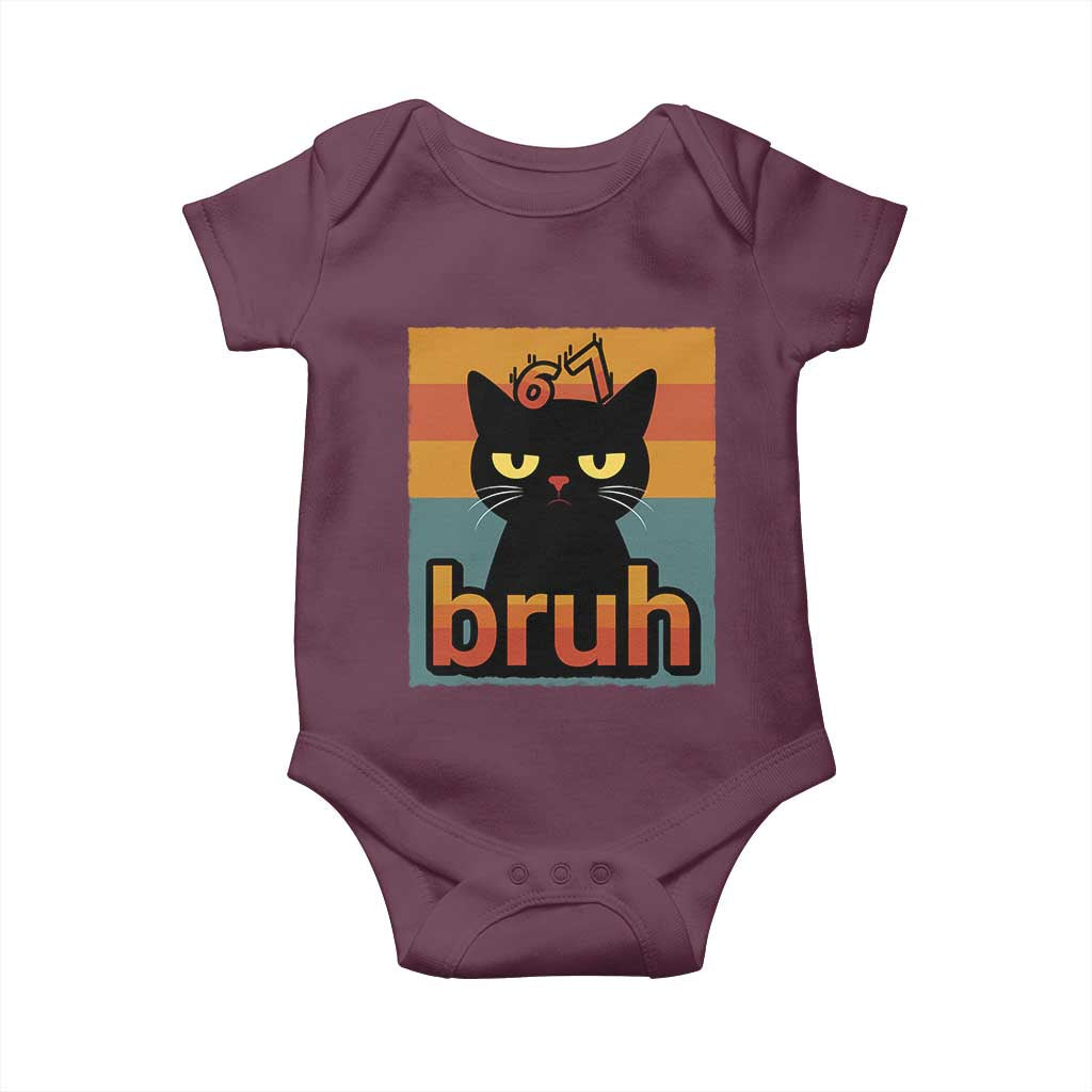 67 Six Seven Bruh Cat Meme Baby Onesie Cute Black Cat Funny Saying - Wonder Print Shop