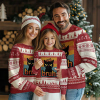 67 Six Seven Bruh Cat Meme Ugly Christmas Sweater Cute Black Cat Funny Saying - Wonder Print Shop