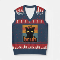 67 Six Seven Bruh Cat Meme V-Neck Knit Sweater Vest Cute Black Cat Funny Saying - Wonder Print Shop