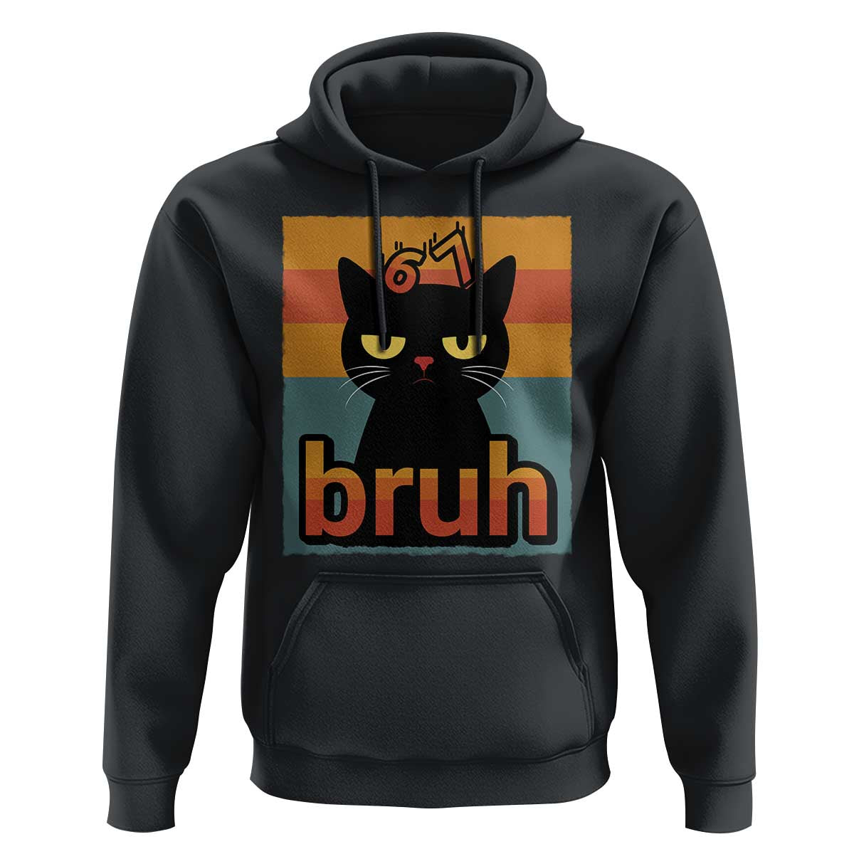 67 Six Seven Bruh Cat Meme Hoodie Cute Black Cat Funny Saying - Wonder Print Shop
