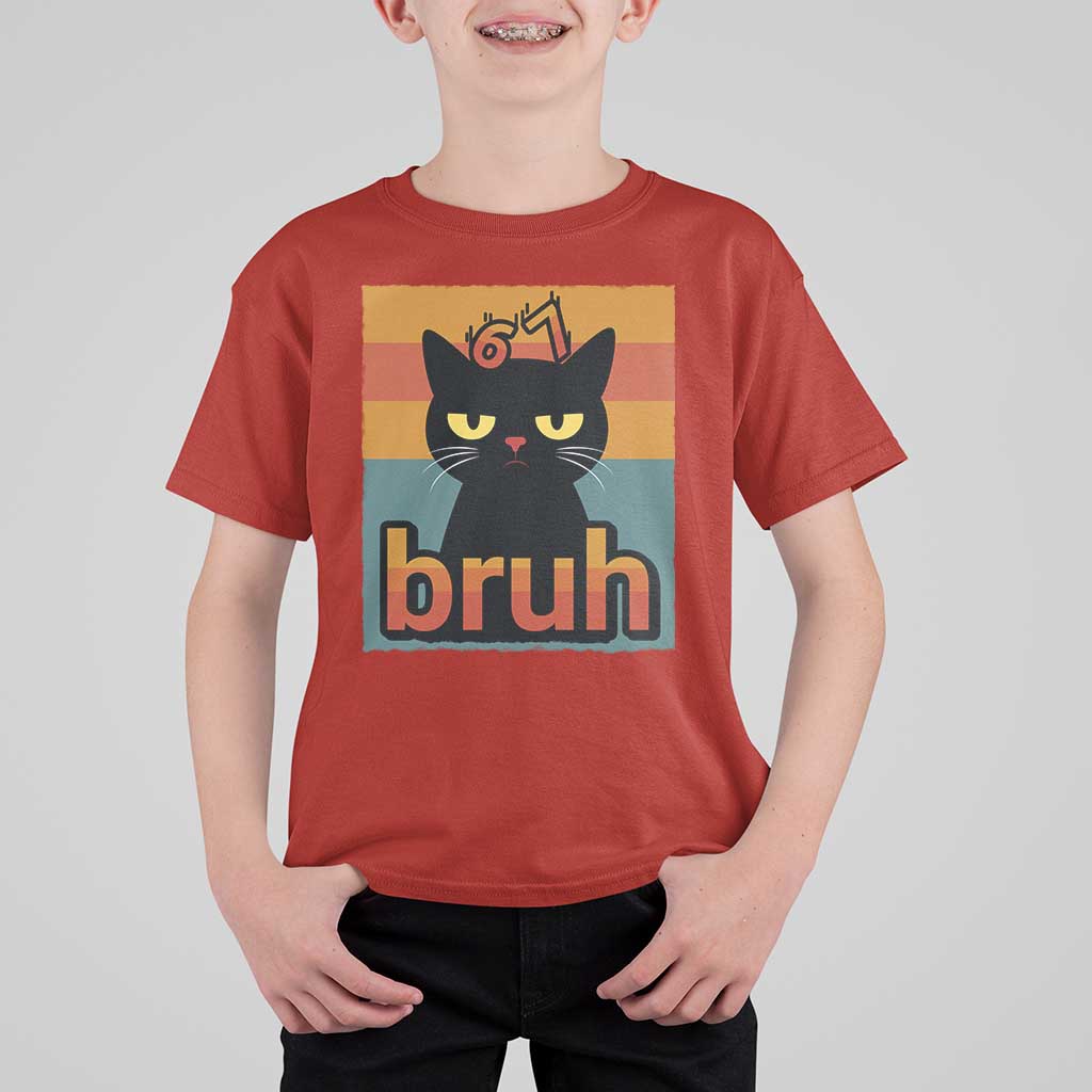 67 Six Seven Bruh Cat Meme T Shirt For Kid Cute Black Cat Funny Saying - Wonder Print Shop