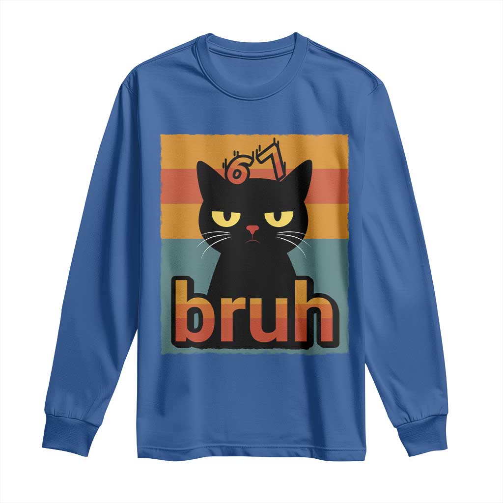 67 Six Seven Bruh Cat Meme Long Sleeve Shirt Cute Black Cat Funny Saying - Wonder Print Shop