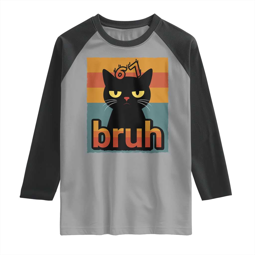 67 Six Seven Bruh Cat Meme Raglan Shirt Cute Black Cat Funny Saying - Wonder Print Shop