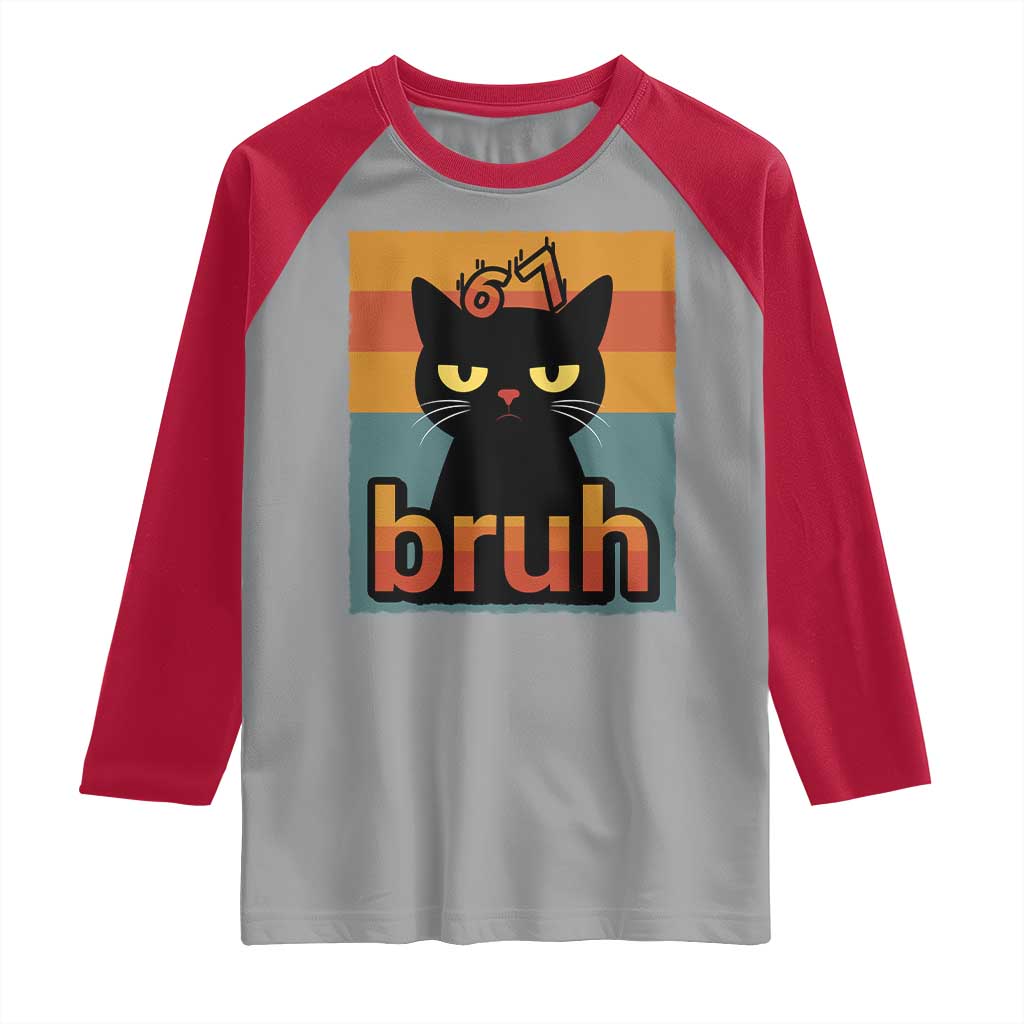 67 Six Seven Bruh Cat Meme Raglan Shirt Cute Black Cat Funny Saying - Wonder Print Shop