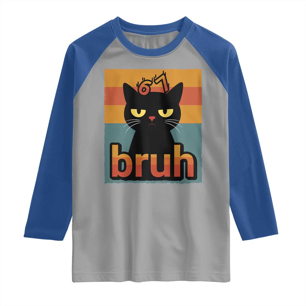 67 Six Seven Bruh Cat Meme Raglan Shirt Cute Black Cat Funny Saying - Wonder Print Shop