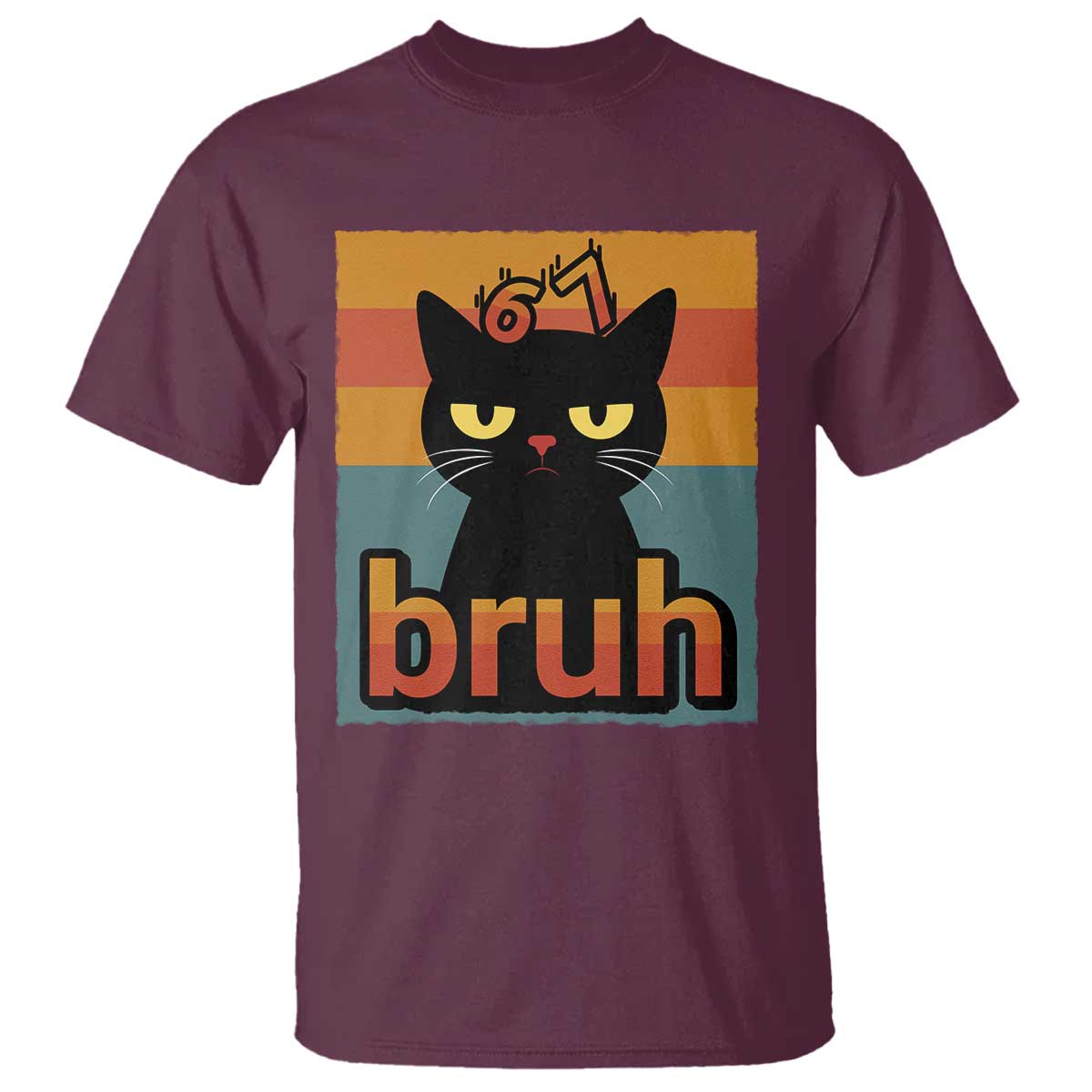 67 Six Seven Bruh Cat Meme T Shirt Cute Black Cat Funny Saying - Wonder Print Shop