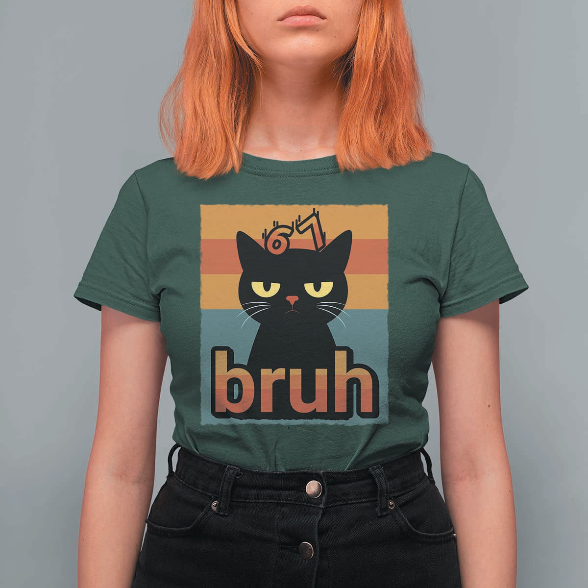 67 Six Seven Bruh Cat Meme T Shirt For Women Cute Black Cat Funny Saying - Wonder Print Shop