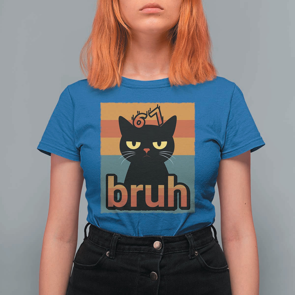 67 Six Seven Bruh Cat Meme T Shirt For Women Cute Black Cat Funny Saying - Wonder Print Shop