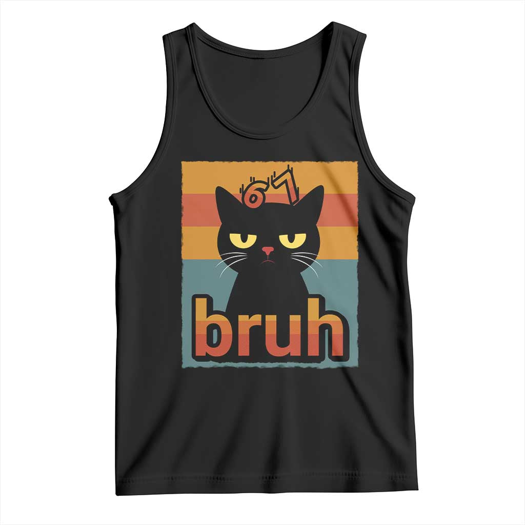 67 Six Seven Bruh Cat Meme Tank Top Cute Black Cat Funny Saying - Wonder Print Shop