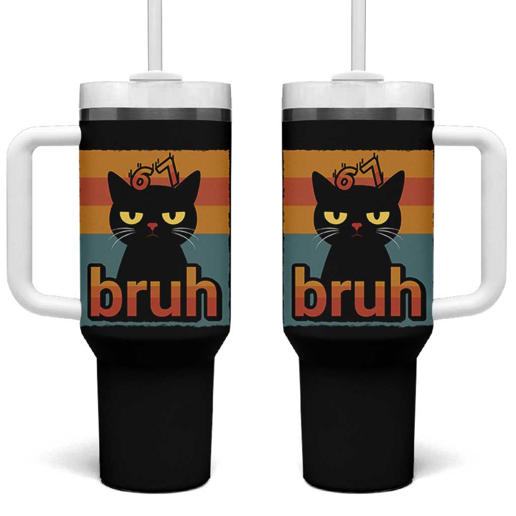67 Six Seven Bruh Cat Meme Tumbler With Handle Cute Black Cat Funny Saying - Wonder Print Shop