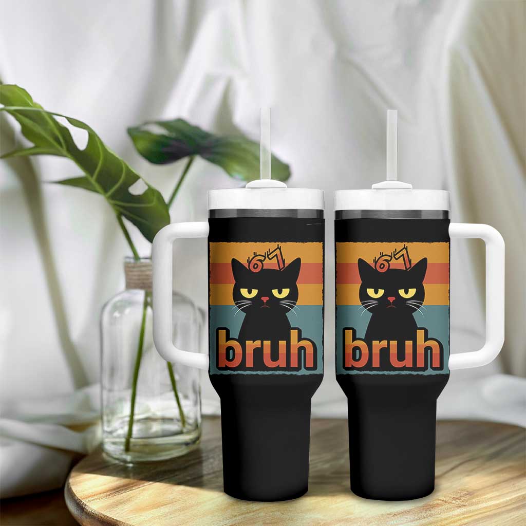 67 Six Seven Bruh Cat Meme Tumbler With Handle Cute Black Cat Funny Saying - Wonder Print Shop