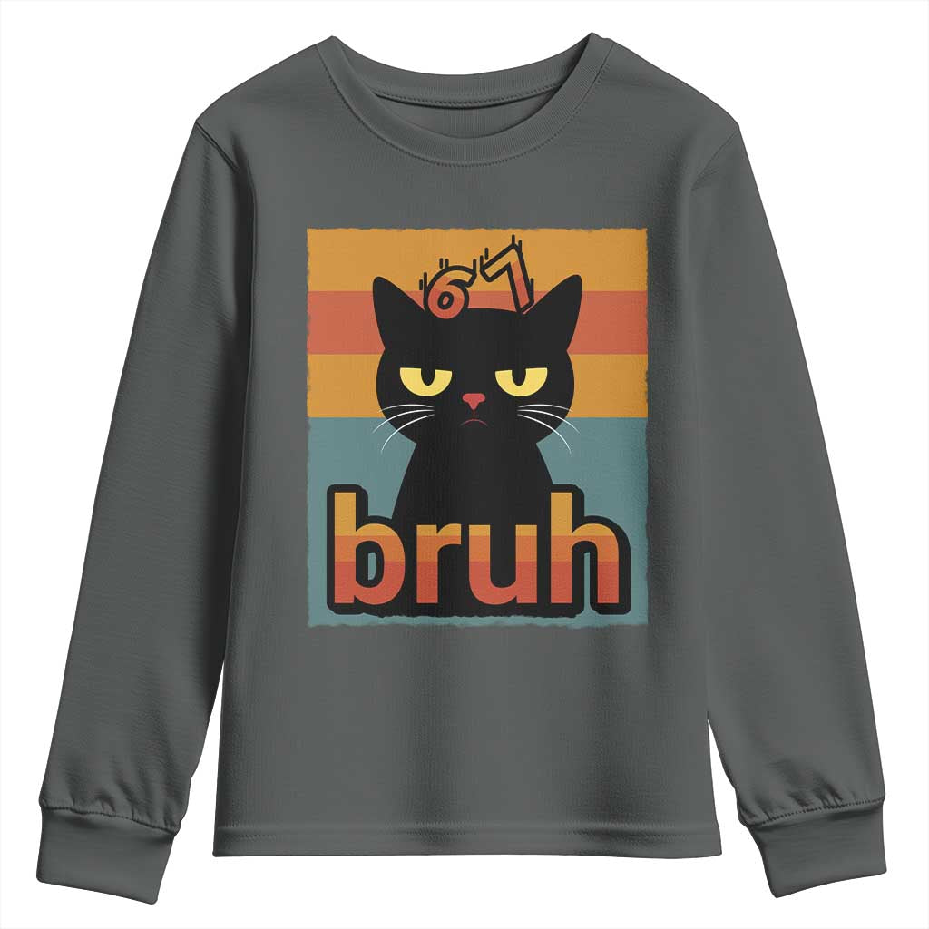 67 Six Seven Bruh Cat Meme Youth Sweatshirt Cute Black Cat Funny Saying - Wonder Print Shop