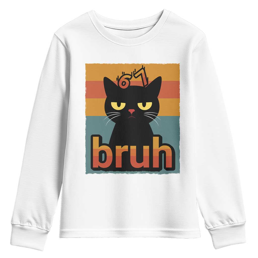67 Six Seven Bruh Cat Meme Youth Sweatshirt Cute Black Cat Funny Saying - Wonder Print Shop