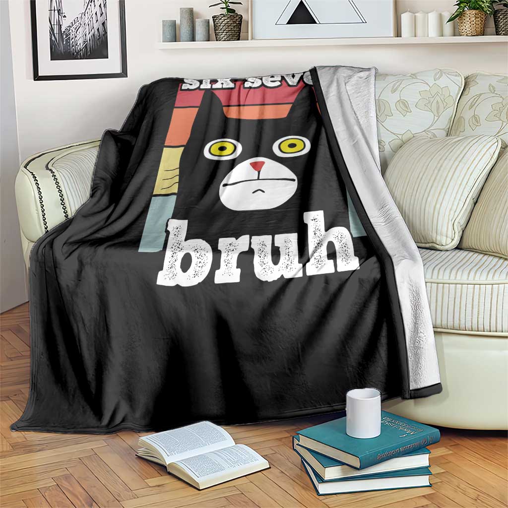 67 Bruh Meme Throw Blanket Funny Six Seven Black Cat - Wonder Print Shop
