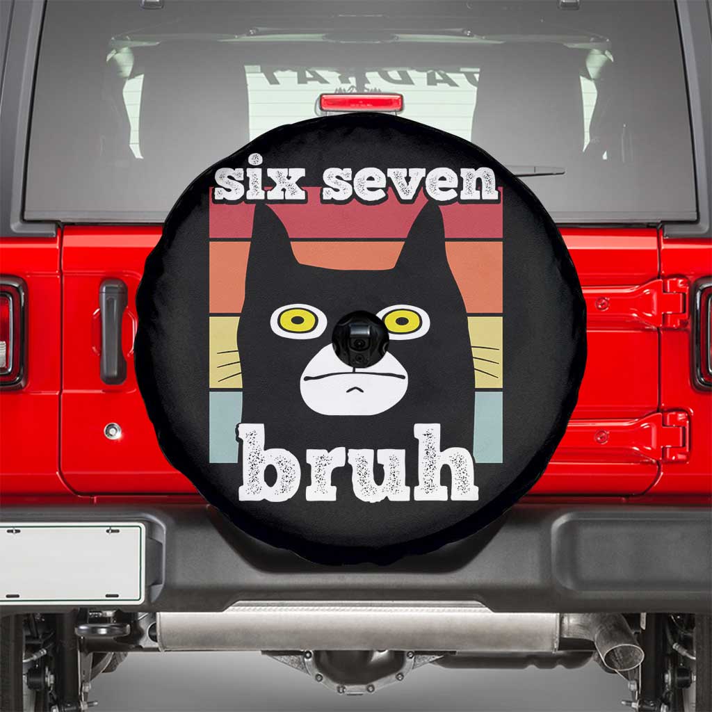 67 Bruh Meme Spare Tire Cover Funny Six Seven Black Cat - Wonder Print Shop