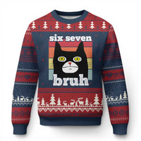 67 Bruh Meme Ugly Christmas Sweater Funny Six Seven Black Cat - Wonder Print Shop
