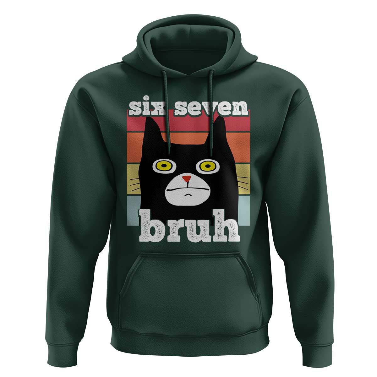 67 Bruh Meme Hoodie Funny Six Seven Black Cat - Wonder Print Shop