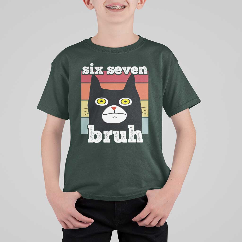 67 Bruh Meme T Shirt For Kid Funny Six Seven Black Cat - Wonder Print Shop