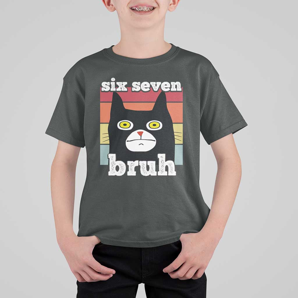67 Bruh Meme T Shirt For Kid Funny Six Seven Black Cat - Wonder Print Shop