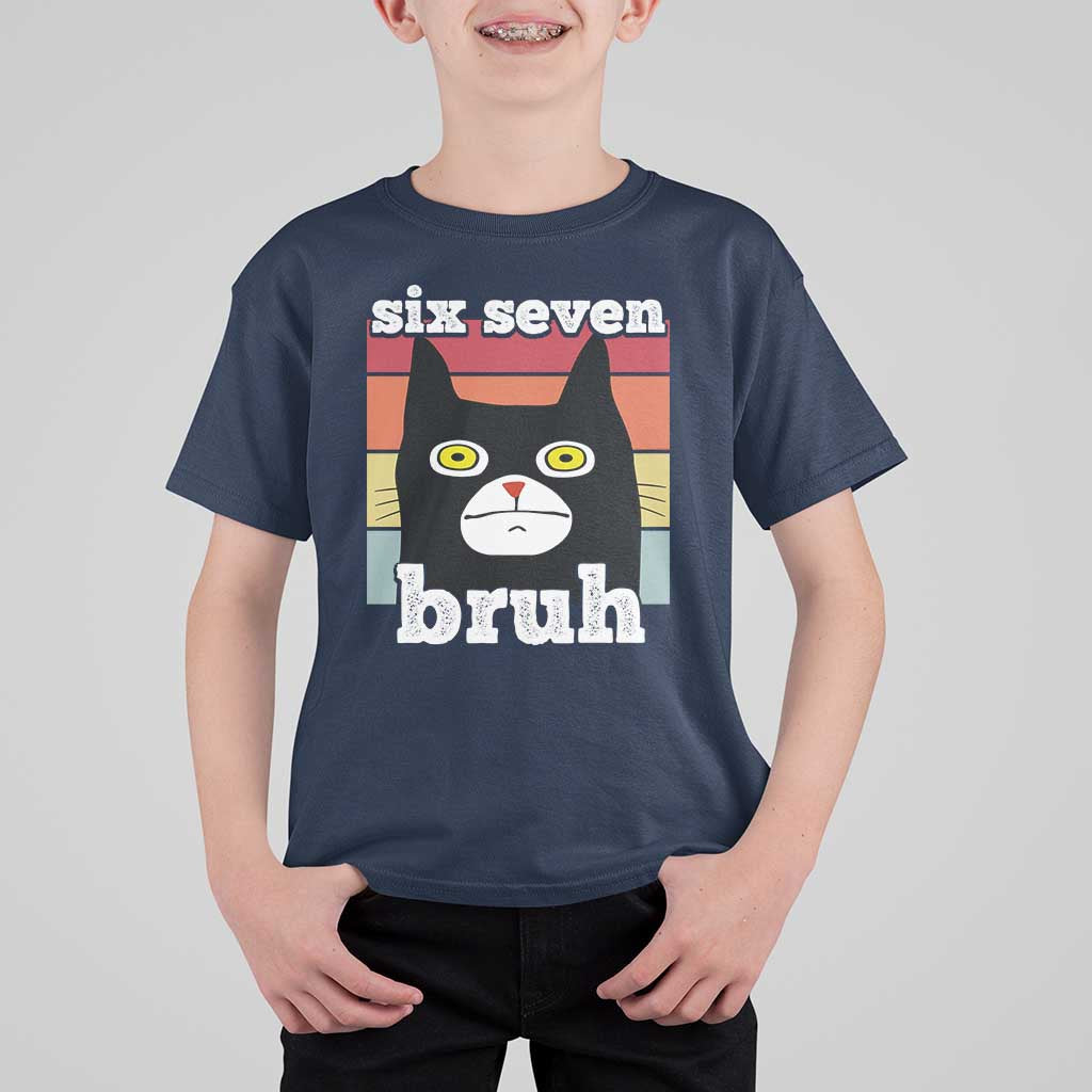 67 Bruh Meme T Shirt For Kid Funny Six Seven Black Cat - Wonder Print Shop