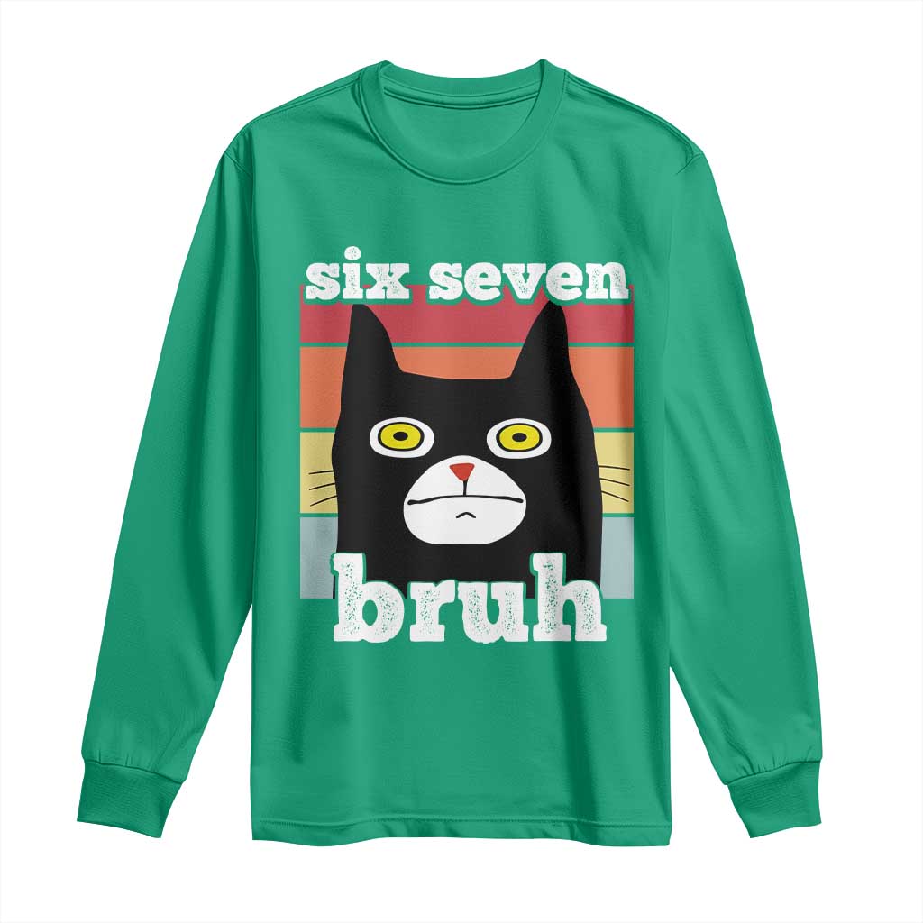 67 Bruh Meme Long Sleeve Shirt Funny Six Seven Black Cat - Wonder Print Shop