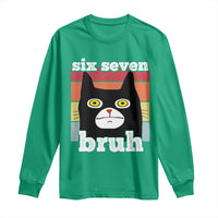 67 Bruh Meme Long Sleeve Shirt Funny Six Seven Black Cat - Wonder Print Shop