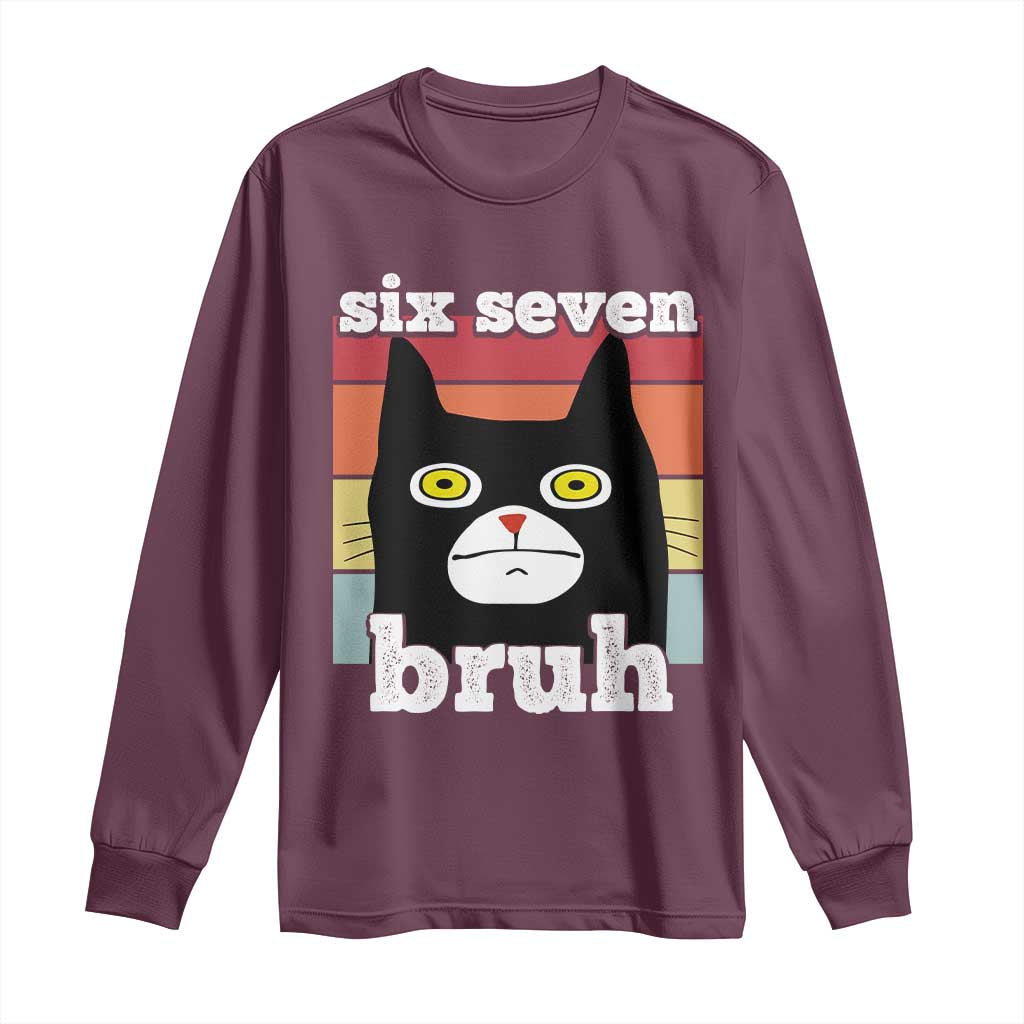 67 Bruh Meme Long Sleeve Shirt Funny Six Seven Black Cat - Wonder Print Shop